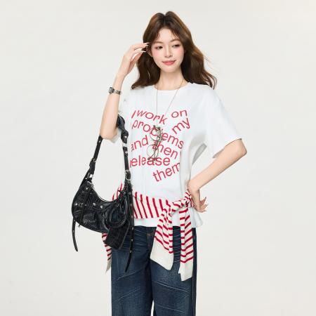 FA55750# 美式经典百搭字母印花T恤春季新款女宽松打底衫短袖上衣 服裝批發女裝批發服飾貨源