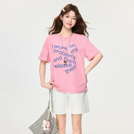 FA55750# 美式经典百搭字母印花T恤春季新款女宽松打底衫短袖上衣 服裝批發女裝批發服飾貨源