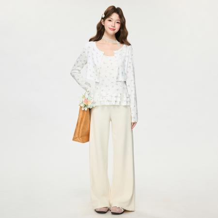 FA55752# 韩系小众碎花上衣长袖t恤春季新款修身短款开衫外套 服裝批發女裝批發服飾貨源