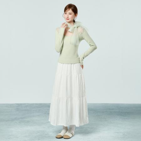 FA55760# 韩式网纱珍珠方领长袖T恤春季显瘦气质内搭打底衫上衣女 服裝批發女裝批發服飾貨源