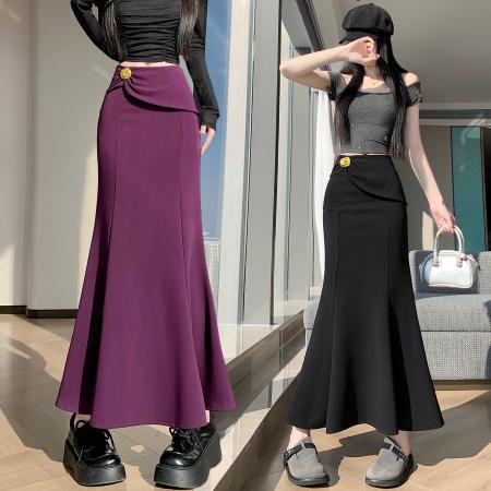 FA55762# 不规则包臀鱼尾裙女高腰显瘦中长款荷叶边半身裙弹力包臀摆裙 服裝批發女裝批發服飾貨源