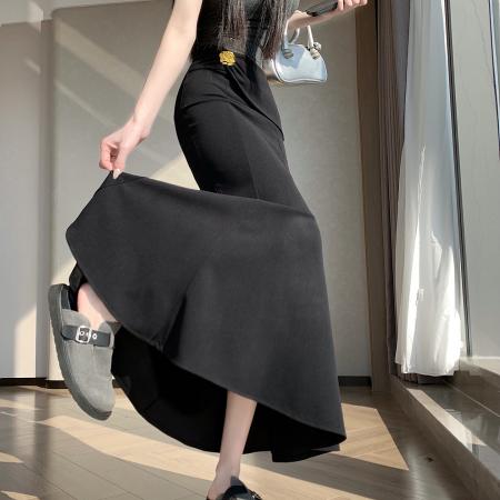 FA55762# 不规则包臀鱼尾裙女高腰显瘦中长款荷叶边半身裙弹力包臀摆裙 服裝批發女裝批發服飾貨源