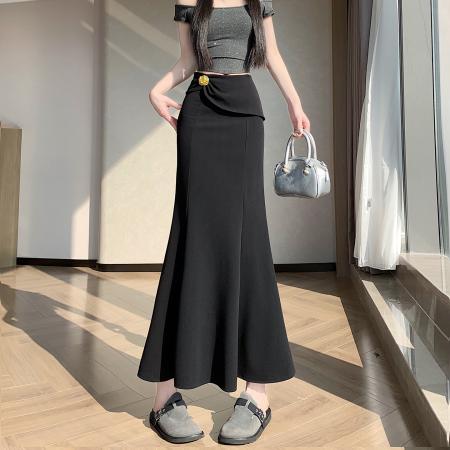 FA55762# 不规则包臀鱼尾裙女高腰显瘦中长款荷叶边半身裙弹力包臀摆裙 服裝批發女裝批發服飾貨源