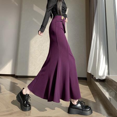 FA55762# 不规则包臀鱼尾裙女高腰显瘦中长款荷叶边半身裙弹力包臀摆裙 服裝批發女裝批發服飾貨源