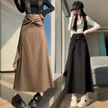 FA55764# 设计感不对称中长裙女高腰显瘦A字裙不规则鱼尾裙荷叶边摆裙 服裝批發女裝批發服飾貨源