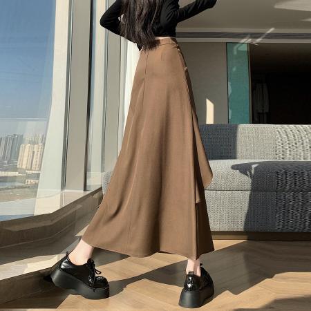 FA55764# 设计感不对称中长裙女高腰显瘦A字裙不规则鱼尾裙荷叶边摆裙 服裝批發女裝批發服飾貨源