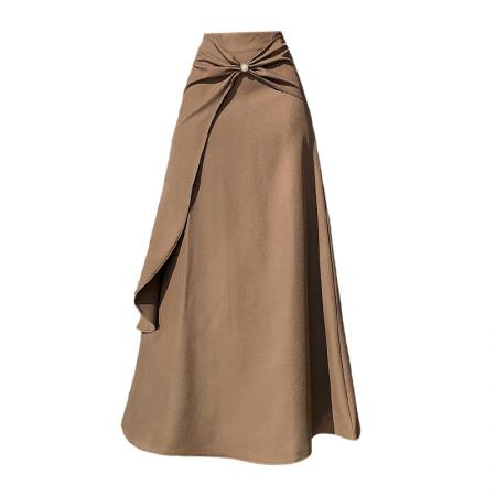 FA55764# 设计感不对称中长裙女高腰显瘦A字裙不规则鱼尾裙荷叶边摆裙 服裝批發女裝批發服飾貨源