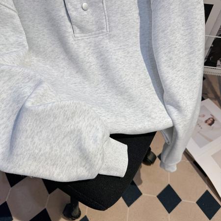 FA55766# 薄款卫衣男女情侣装春秋潮新款宽松纽扣格子高领韩版上衣 服裝批發女裝批發服飾貨源