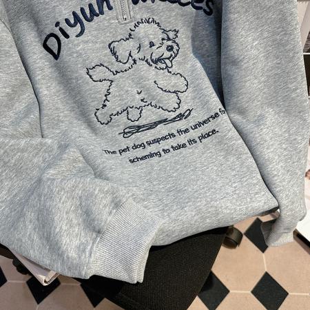 FA55767# 薄款卫衣女装设计感新款拉链春秋刺绣宽松撞色POLO领上衣 服裝批發女裝批發服飾貨源