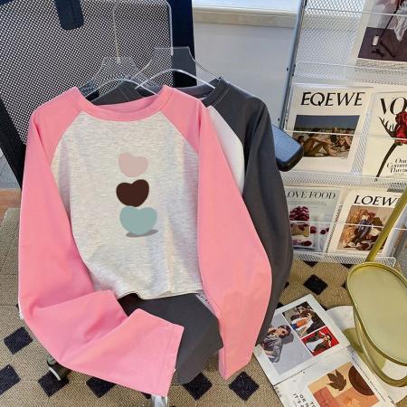 FA55770# 鱼鳞后包领长袖插肩袖撞色拼接爆款短款卫衣女 服裝批發女裝批發服飾貨源