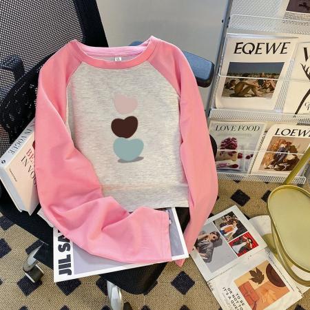 FA55770# 鱼鳞后包领长袖插肩袖撞色拼接爆款短款卫衣女 服裝批發女裝批發服飾貨源