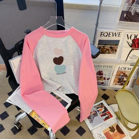 FA55770# 鱼鳞后包领长袖插肩袖撞色拼接爆款短款卫衣女 服裝批發女裝批發服飾貨源