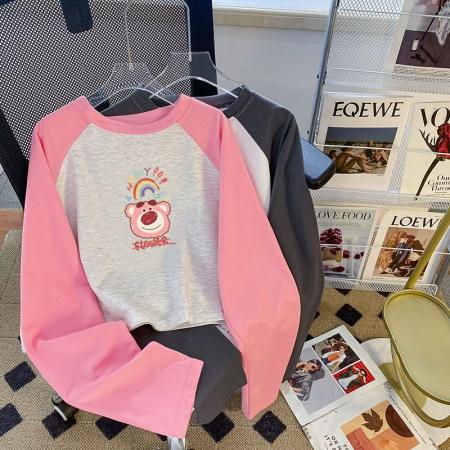 FA55771# 鱼鳞后包领长袖插肩袖撞色拼接爆款短款卫衣女 服裝批發女裝批發服飾貨源