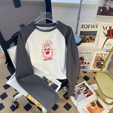 FA55771# 鱼鳞后包领长袖插肩袖撞色拼接爆款短款卫衣女 服裝批發女裝批發服飾貨源