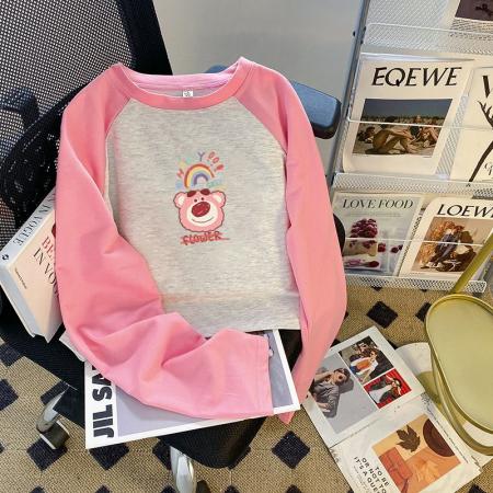 FA55771# 鱼鳞后包领长袖插肩袖撞色拼接爆款短款卫衣女 服裝批發女裝批發服飾貨源