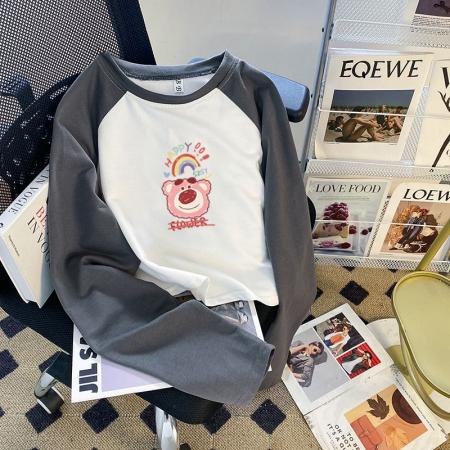 FA55771# 鱼鳞后包领长袖插肩袖撞色拼接爆款短款卫衣女 服裝批發女裝批發服飾貨源