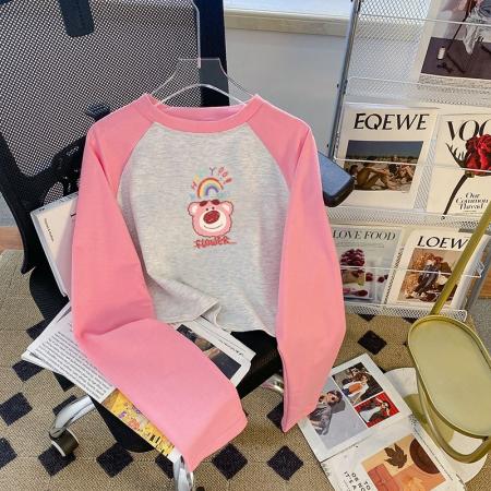 FA55771# 鱼鳞后包领长袖插肩袖撞色拼接爆款短款卫衣女 服裝批發女裝批發服飾貨源