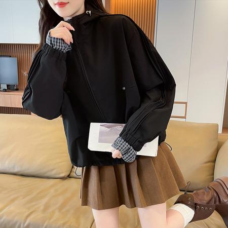 FA55774# 早春连帽外套新款洋气初高中生女冲锋衣百搭时尚外套 服裝批發女裝批發服飾貨源