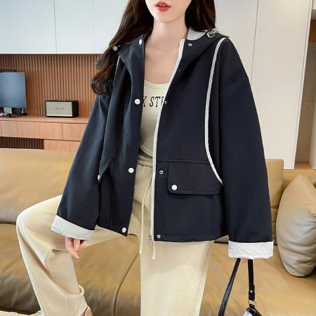 FA55777# 早春连帽外套新款洋气初高中生女冲锋衣百搭时尚外套 服裝批發女裝批發服飾貨源