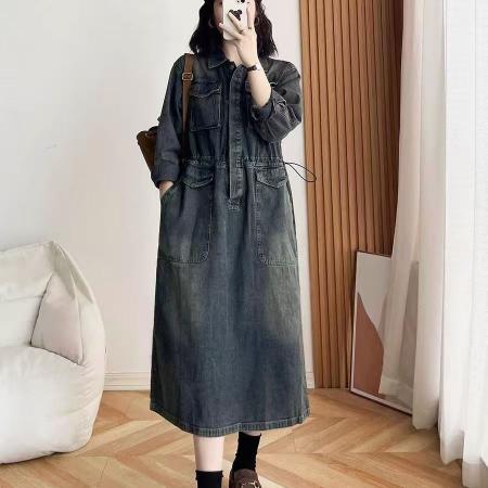 FA55778# 200斤大码春装女装新款牛仔外套女中长款宽松风衣显瘦复古潮 服裝批發女裝批發服飾貨源