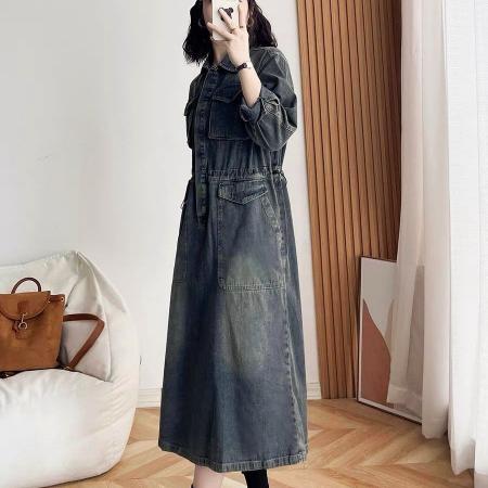 FA55778# 200斤大码春装女装新款牛仔外套女中长款宽松风衣显瘦复古潮 服裝批發女裝批發服飾貨源