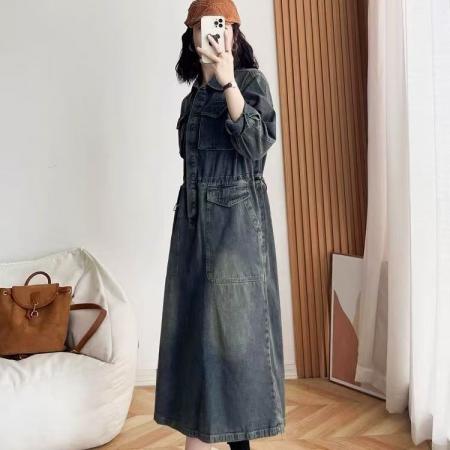 FA55778# 200斤大码春装女装新款牛仔外套女中长款宽松风衣显瘦复古潮 服裝批發女裝批發服飾貨源