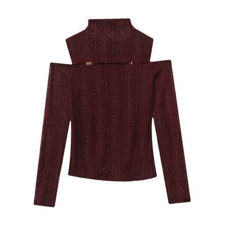 FA55779# 秋季新款设计感网纱时尚露肩性感长袖打底小衫女潮 服裝批發女裝批發服飾貨源