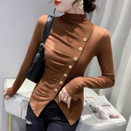 FA55787# 秋冬季新款修身显瘦设计感不规则气质长袖高领T恤小衫女 服裝批發女裝批發服飾貨源