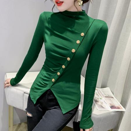 FA55787# 秋冬季新款修身显瘦设计感不规则气质长袖高领T恤小衫女 服裝批發女裝批發服飾貨源