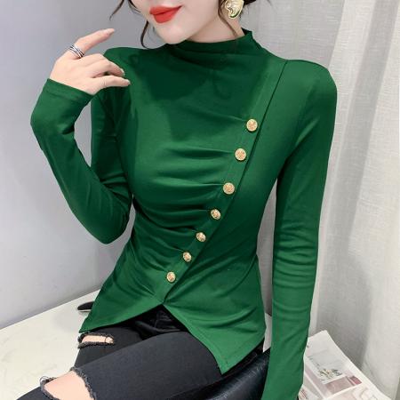 FA55787# 秋冬季新款修身显瘦设计感不规则气质长袖高领T恤小衫女 服裝批發女裝批發服飾貨源