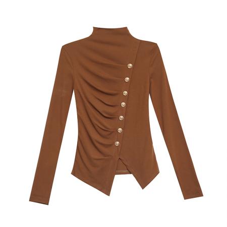 FA55787# 秋冬季新款修身显瘦设计感不规则气质长袖高领T恤小衫女 服裝批發女裝批發服飾貨源