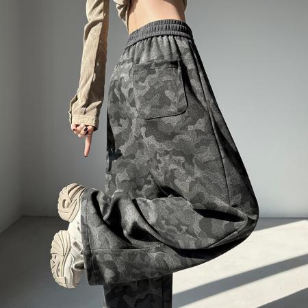 FA55790# 迷彩弯刀裤春季新款高腰直筒阔腿裤韩系穿搭时髦休闲裤 服裝批發女裝批發服飾貨源