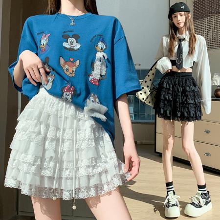 FA55791# 春季新款韩版松紧腰抽绳蕾丝花边蛋糕裙百搭半身裙防走光 服裝批發女裝批發服飾貨源