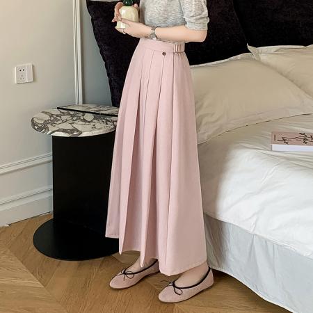 FA55794# 大摆褶皱遮胯休闲西装长裙秋新款高腰中长款百褶半身裙 服裝批發女裝批發服飾貨源