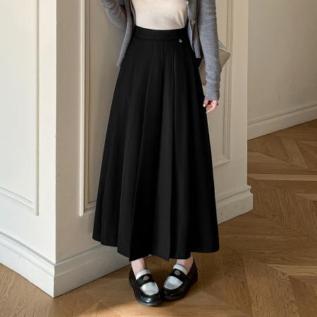 FA55794# 大摆褶皱遮胯休闲西装长裙秋新款高腰中长款百褶半身裙 服裝批發女裝批發服飾貨源