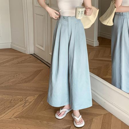 FA55795# 春夏新款天丝棉高腰显瘦设计感高腰长裤宽松阔腿九分休闲裤女 服裝批發女裝批發服飾貨源