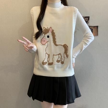 FA55796# 韩系马年小上衣叠穿针织马甲大码背心女新款减龄漂亮外穿毛衣 服裝批發女裝批發服飾貨源