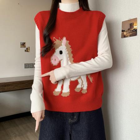 FA55796# 韩系马年小上衣叠穿针织马甲大码背心女新款减龄漂亮外穿毛衣 服裝批發女裝批發服飾貨源