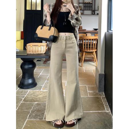 FA55798# 春季新款直筒微喇叭牛仔长裤女水洗设计感复古做旧大裤脚拖地裤子 服裝批發女裝批發服飾貨源