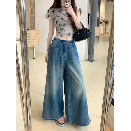 FA55799# 新款阔腿牛仔长裤女水洗复古设计感直筒宽松大裤脚裤子 服裝批發女裝批發服飾貨源