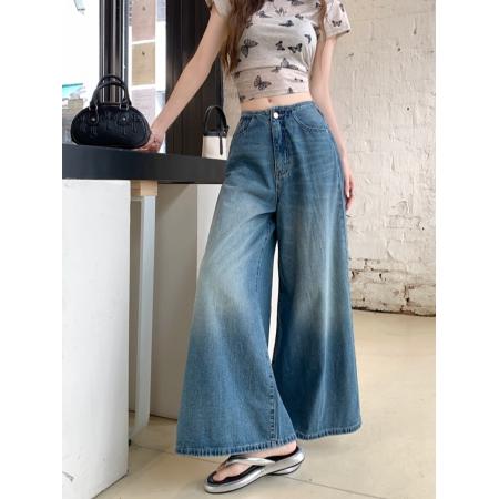 FA55799# 新款阔腿牛仔长裤女水洗复古设计感直筒宽松大裤脚裤子 服裝批發女裝批發服飾貨源