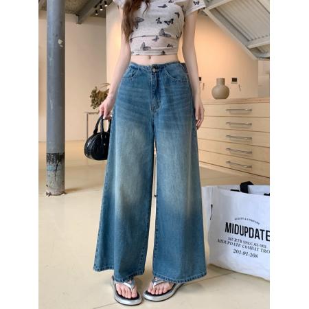FA55799# 新款阔腿牛仔长裤女水洗复古设计感直筒宽松大裤脚裤子 服裝批發女裝批發服飾貨源