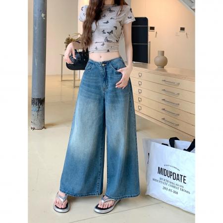 FA55799# 新款阔腿牛仔长裤女水洗复古设计感直筒宽松大裤脚裤子 服裝批發女裝批發服飾貨源