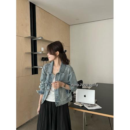 FA55804# MONA短款打钻牛仔外套女春装新款宽松韩版百搭夹克 服裝批發女裝批發服飾貨源