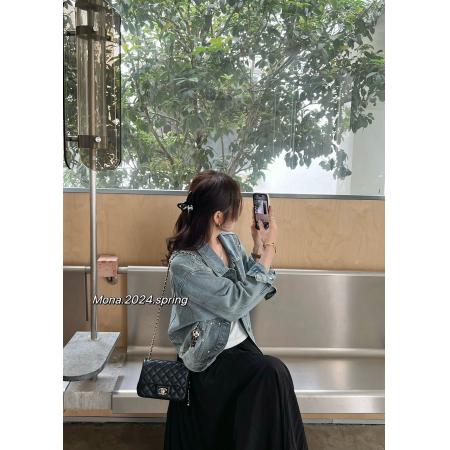 FA55804# MONA短款打钻牛仔外套女春装新款宽松韩版百搭夹克 服裝批發女裝批發服飾貨源