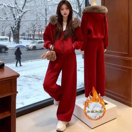 FA55805# 高级感时尚秋冬新款加绒显瘦外套女休闲套装阔腿裤两件套 服裝批發女裝批發服飾貨源