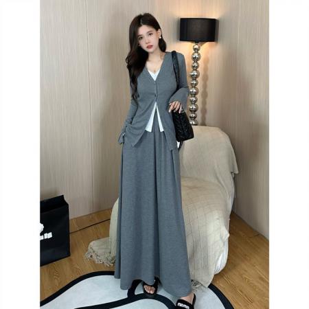 FA55806# 韩系春秋穿搭配一整套装针织连衣裙子女春秋新款时尚两件套 服裝批發女裝批發服飾貨源