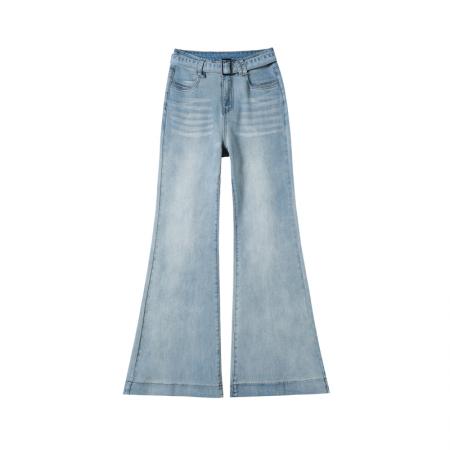 FA55819# 浅蓝色阔腿宽松牛仔裤女春季新款今年流行高腰直筒微喇裤 服裝批發女裝批發服飾貨源