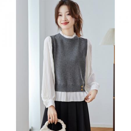 FA55824# 假两件衬衫拼...