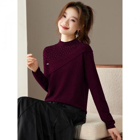 FA55825# 新款秋冬季超好看的烫钻针织上衣女薄款半高领内搭毛衣打底衫 服裝批發女裝批發服飾貨源